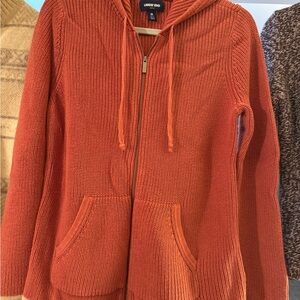 Lands' End Rust Knit Hooded Cotton Sweater